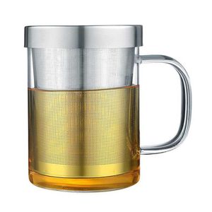 Teetasse mit Sieb und Deckel - inkl. Untersetzer - Borosilikat Glas - Tasse 401ml 500ml，Haushaltsfilter Tee Wassertrennung Teetasse