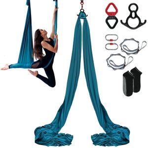 VEVOR Aerial Yoga Hammock Set 8 x 2,8 m, Green Aerial Yoga Swing Air Flying, Indoor Aerial Yoga Hammock Swing 1000 kg Max. Nośność, w tym skarpetki do jogi, stalowy karabińczyk i aluminiowy przegub obrotowy