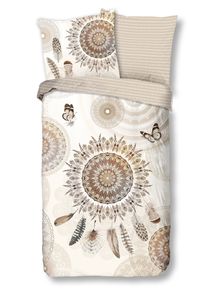 Traumschloss Comfort Flanell Bettwäsche - Kyara - Mandalas mit Federn und Schmetterlingen, beige 135 x 200 cm Mandalas, Federn, Schmetterlinge, beige