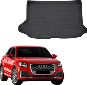 SCOUTT | Kofferraumwanne Laderaumwanne Kompatibel mit Audi Q2 ab 2016, mit Hoher Rand, Kofferraum-Schutzmatte, Geriffelt, Aufrollbar, Schwarz
