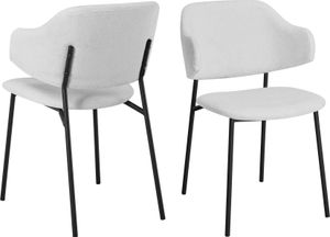 SalesFever Armlehnstuhl Bouclé 2er Set | Bezug Bouclé Stoff | Stuhlbeine Metall | B 54 x T 59 x H 83 cm | weiß – schwarz