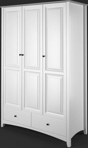 Kleiderschrank | 3 Drehtüren | 2 Schubladen | 4 Fächer | mit Kleiderstange | 124 cm breit | Massivholz | Farbe: Grau