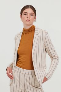 ICHI IHRUTI BL7 Damen Blazer Kurzblazer Jacke gestreifter Ein-Knopf-Blazer mit Stretch und Reverskragen
