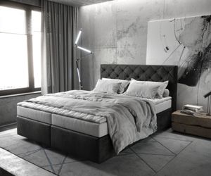 DELIFE Boxspringbett Dream-Great 160x200 cm Mikrofaser Anthrazit Vintage mit Matratze und Topper