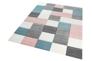 Teppich mit Karo Muster in Rosa Grau Türkis Größe - 80x150 cm