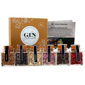 Krautberger Gin Botanicals Geschenkbox I 6 Premium Gin Gewürze DIY Geschenk Premium Box Weihnachtsgeschenk Gin Zusätze I Geschenkset Gin Gewürze in B I O Qualität