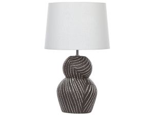 BELIANI Tischlampe mit Keramikfuß Schwarz 63 cm Streifenmuster Kabel mit Schalter Lampenschirm aus Baumwolle / Jute in Weiß Wohnzimmer Schlafzimmer