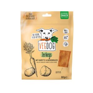 Hundesnack VEGDOG Jerkeys mit Karotte & Buchenrauch vegan 80 g