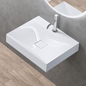 doporro Design Aufsatzwaschbecken Hängewaschbecken Mineralguss Waschbecken BTH: 60x48x10 cm Weiß Gussmarmor Waschtisch Waschplatz Colossum810