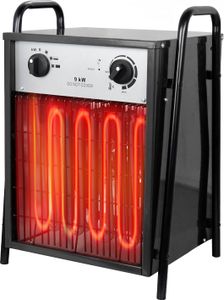 TRMLBE Elektrický ohřívač 9KW Ohřívač s ventilátorem 400V Ohřívač s ventilátorem s termostatem a 4 úrovněmi ohřevu Elektrický ohřívač s ochranou proti přetížení Dílenský ohřívač Stavební ohřívač, pro garáže, dílny (černý)