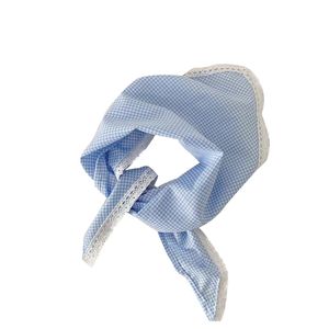 Dame kariertes Dreieck Bandana Haartuch Vintage gewickeltes Haartuch, Farbe: Blau karier