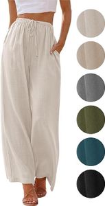 Sommerhose Damen Leicht,Sommer Lockere Leinenhosen,High Waist Palazzo Hose,Women Wide Leg Linen Pants,Luftige Elegant Stoffhose,Sommerhosen mit Weite Bein und Tunnelzug