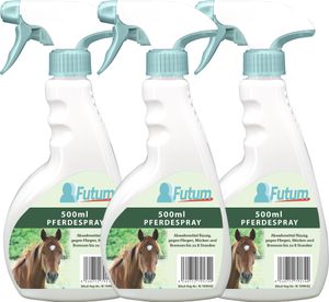 FUTUM 3x500ml Pferde-Spray Schutz gegen Fliegen, Mücken & Bremsen für die direkte Anwendung am Pferd