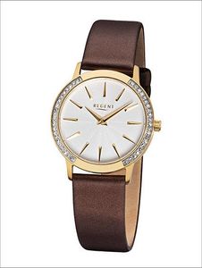 Regent Damen-Armbanduhr Elegant Analog Leder-Armband braun Quarz-Uhr Ziffernblatt silber URF1078