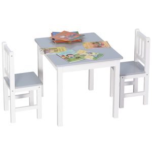 HOMCOM 3-tlg. Kindersitzgruppe mit  Kindertisch 2 Stühle für 3+ Kindermöbel Kiefer+MDF Grau+Weiß 60 x 50 x 48 cm