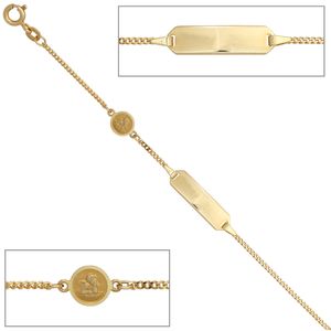 JOBO Schildband Engel 585 Gold Gelbgold teilmattiert 14 cm Gravur Armband Federring