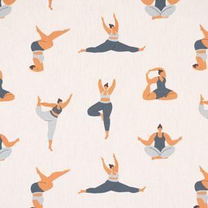 Dekostoff Baumwolle Digitaldr. Body Positivity Yoga wollweiß blau 1,40
