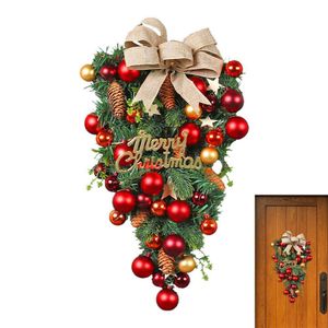 45cm Weihnachtskranz Türkränze Weihnachten Rote Kugel mit Schleife Girlande Kranz Tür Hängend Weihnachtsanhänger
