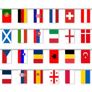 EM 2024 Fußball Fahnenkette | 24 Länder Flaggen Girlande | 10m Fußball-Europameisterschaft 2024 Fanartikel