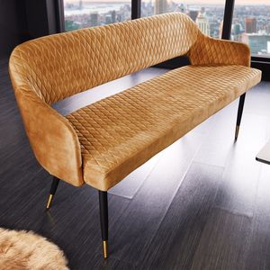 riess-ambiente Design Sitzbank PARIS 160cm senfgelb Samt Retro Rückenlehne Bank Polsterbank Samtbank