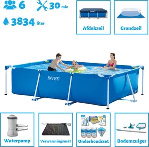 Intex-Schwimmbecken mit rechteckigem Rahmen – 300 x 200 x 75 cm – Blau – im Lieferumfang enthalten Abdeckung - Bodenplane - Filterpumpe für Schwimmbad - Solarmatte - Wartungspaket - Reinigungskit
