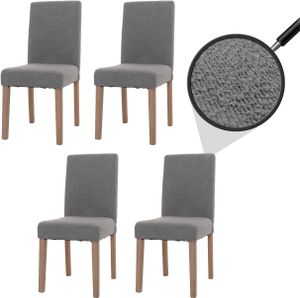 súprava 4 jedálenských stoličiek Littau, kuchynská stolička s vysokým operadlom, látka/textil bouclé drevo ~ sivá, nohy v prírodnej farbe