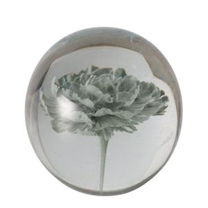 Briefbeschwerer "Semina" als Glaskugel in transparent mit grüner Blume, 8 cm - Handarbeit - Glasart - Beschwerer, Glasfigur, Glasskulptur, Glas
