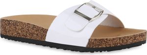 VAN HILL Damen Pantoletten Sandalen Hausschuhe Bequem Schlappen Schuhe 841369, Farbe: Weiß, Größe: 36