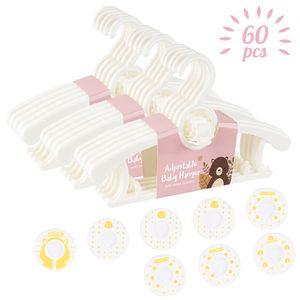 Homewit 60-teilig ausziehbare Kinderkleiderbügel mit Stapelbaren Bärchen-Haken, 29 cm bis 37 cm ausziehbare Babykleiderbügel, 100% aus neues Kunststoff Ideal für Baby und Kind, Weiß