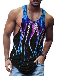 Men Sleeveless Tops Workout Octopus Print Tee Casual Color Stitching T-shirt,Farbe:1#,Größe:2XL