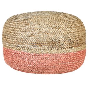 BELIANI Pouf Natur und Rosa aus Jute 50 x 50 x 40 cm Rund Geflochten Boho Sitzhocker Fußhocker für Wohnzimmer Kinderzimmer Flur