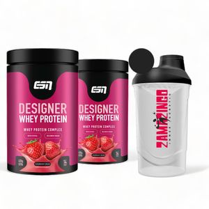2x ESN Designer Whey Protein Strawberry Cream 420g | Hochwertiges Eiweißpulver und Nahrungsergänzungsmittel für effektiven Muskelaufbau | Gratis Zama4zingo Protein Shaker 600ml