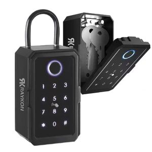 Raykon Bluetooth Schlüsseltresor mit Fingerabdruck - Metallener Schlüsseltresor mit Code für den Außenbereich - Schlüsselschrank für die häusliche Pflege - Schlüsselbox - Schlüsselschrank