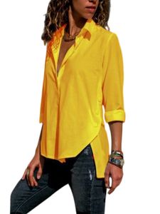 Damen Blusen V-Ausschnitte Tshirt Massive Hemden Lässige Sommer Shirts Oberteile Farbe:Gelb,Größe 5xl