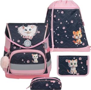 Belmil Compact ergonomisches Schulranzen-Set 4-teilig "Cute Kitten" mit Brustgurt, Magnetverschluss