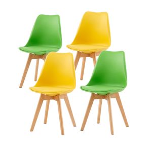 IPOTIUS 4er Set Esszimmerstühle mit Massivholz Buche Bein, Skandinavisch Design Gepolsterter Küchenstühle Stuhl Küche Holz, 2 Gelb + 2 Grün