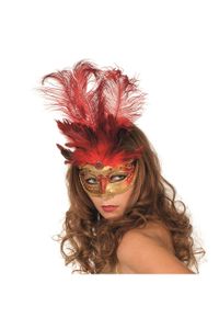 Maske Augenmaske Venedig lange Feder Karneval Fasching Party rot