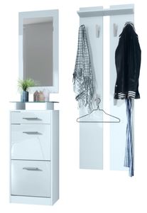 Vladon Garderobenset Garderobe Loret V2 Mini, Korpus in Weiß matt / Front in Weiß Hochglanz