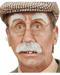 Grauer Opa Schnurrbart mit Augenbrauen als Kostümzubehör
