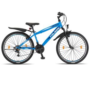 26 Zoll Mountainbike mit Beleuchtung und SHIMANO 21-Gang Fahrrad Faster Blau