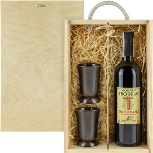 Trybunalski Met Trójniak-Drittel Geschenkset in einer leichten Holzbox mit Keramikbechern | 750 ml | 13% Alkohol Metwein | Polnische Produktion