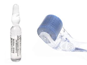 Set Derma 15x Collagen Ampullen + Micro Needling 0,25 mm Nadeln Roller Microneedling Kollagen Serum Anti Aging Falten Gesicht
