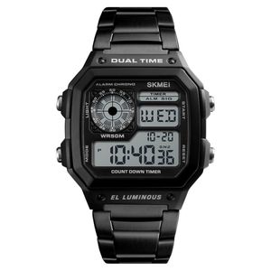 SKMEI Sportovní pánské hodinky z nerezové oceli 5ATM Vodotěsné digitální podsvícení mužské náramkové hodinky Muž Relogio Musculino Chronograph
