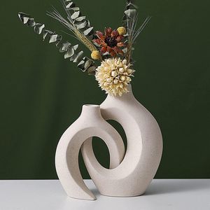 2er Keramik Vase, Pampasgras Vasen matt, Dekovase, Handgefertigte Getrocknete Blumenbehälter, Boho Blumenpflanzenbehälter, Kunsthandwerk Ornamente, Wohnkultur