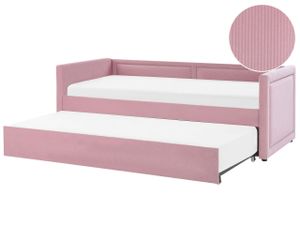 Tagesbett Rosa Cord 90 x 200 cm Doppelbett Ausziehbar mit Lattenrost Nieten Jugendbett Modern Glamour Schlafzimmer Wohnzimmer
