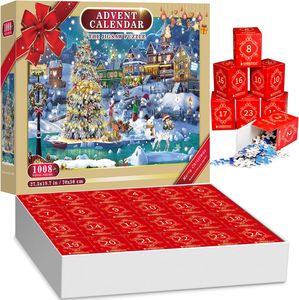 Adventskalender Puzzle, Weihnachts Jigsaw Puzzle, 24 Boxen,1008 Teile Puzzles,Weihnachten Countdown,Weihnachtsgeschenke
