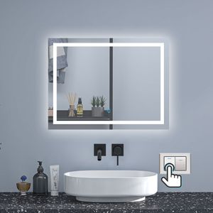 Badspiegel mit Beleuchtung 90×60cm Wandschalter Touch Kalt/Neutral/Warmweiß dimmbar Beschlagfrei Spiegel