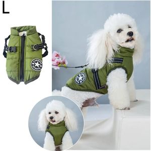 Winter-Haustier-Hundejacke mit Geschirr Winter-warme Hundekleidung für Labrador Wasserdichter Mantel für große Hunde Chihuahua Outfits, L, grün