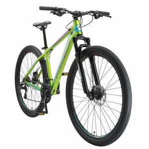 BIKESTAR hliníkový horský bicykel 29 palcov, 21 rýchlostí hardtail šport MTB 17 palcový rám kotúčová brzda odpružená vidlica, zelená