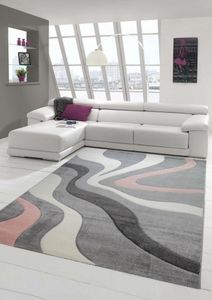 Teppich modern Teppich Wohnzimmer mit Wellen in grau rosa Größe - 120x170 cm
